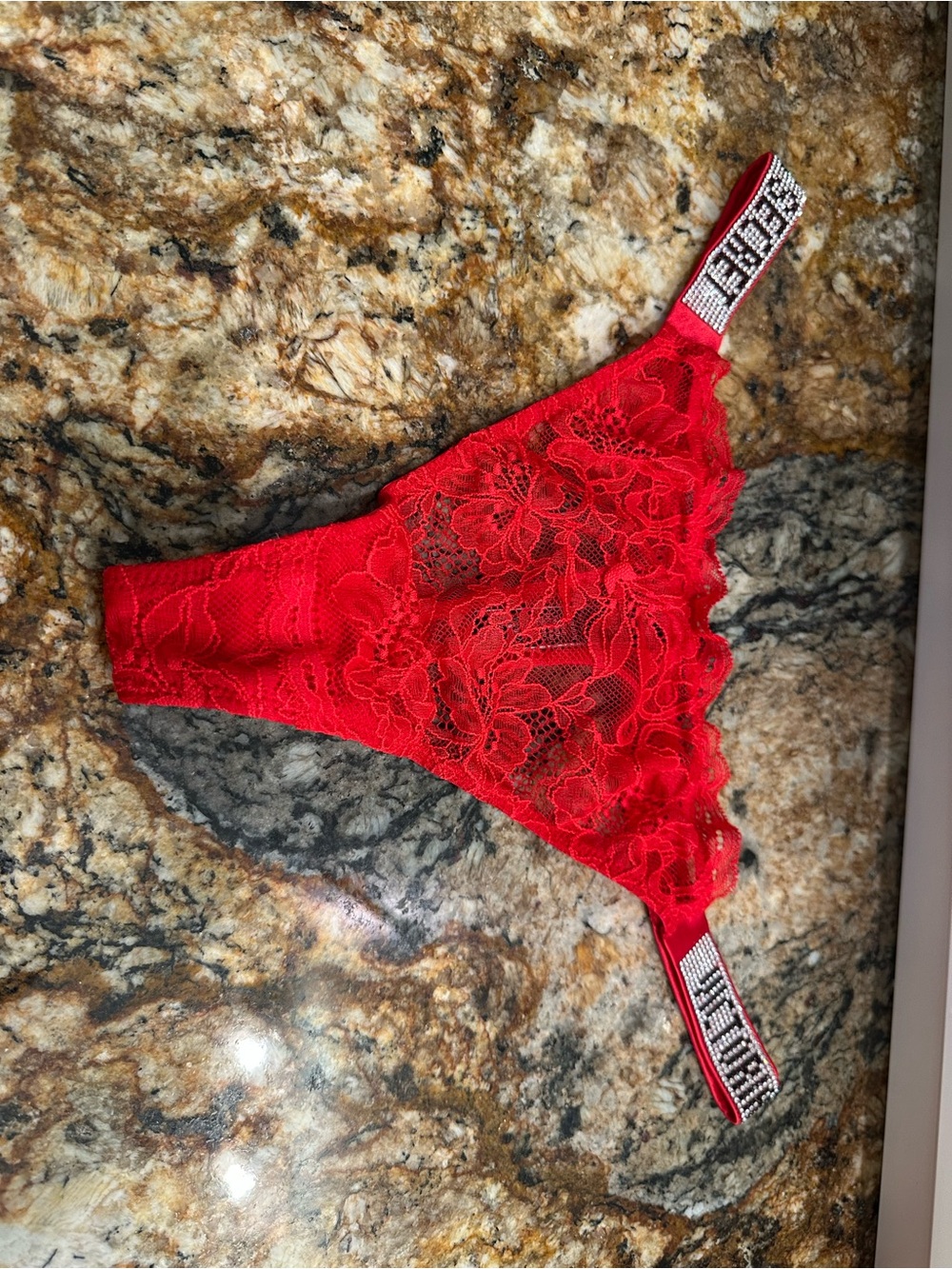 Victoria's Secret Red Lace Thong with Embellished Elastic